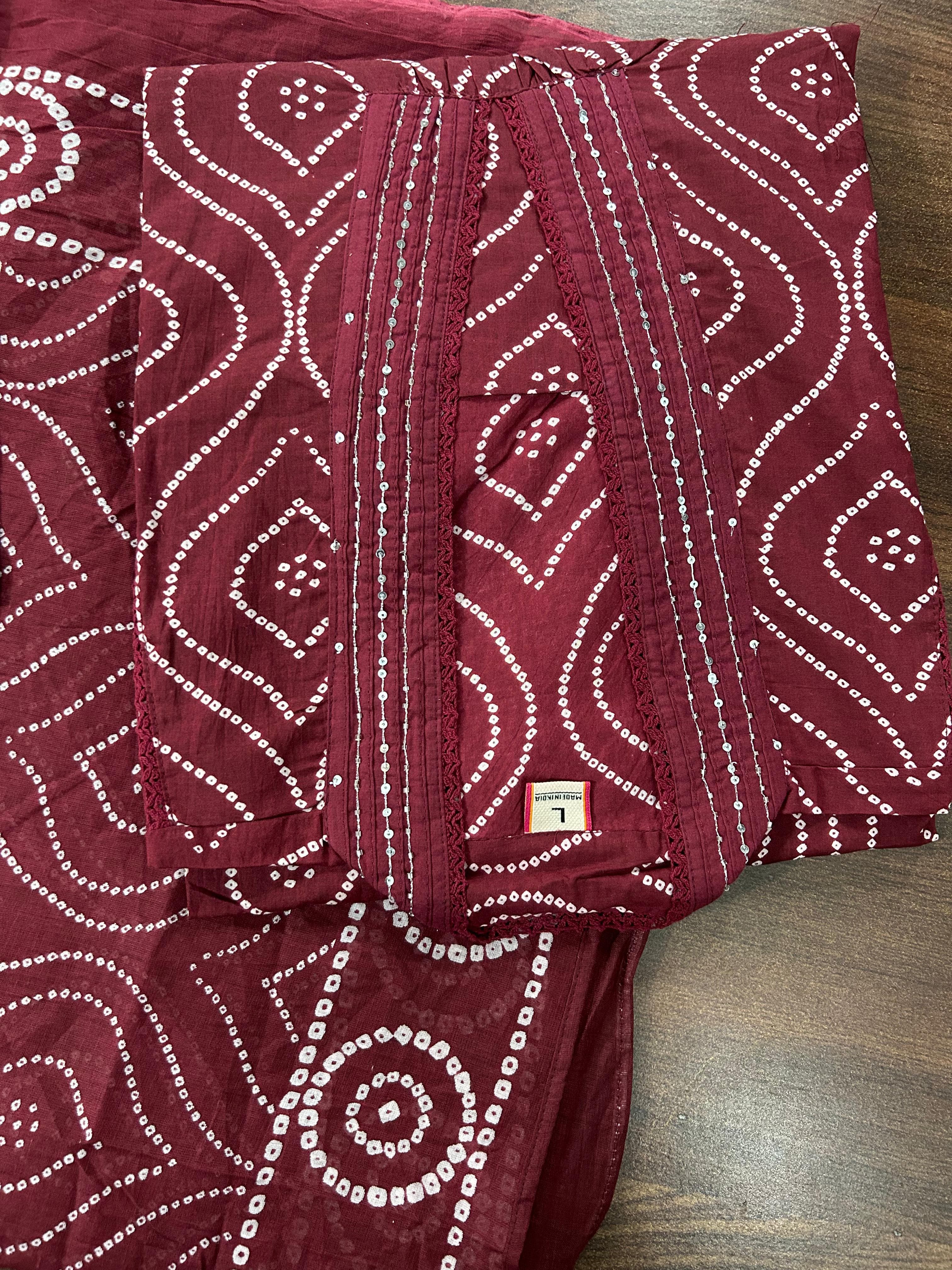 Cotton 60x60 Printed Kurti Set with Embellished Neckline, Cotton Pant, and Malmal Dupatta - Fully Stitched