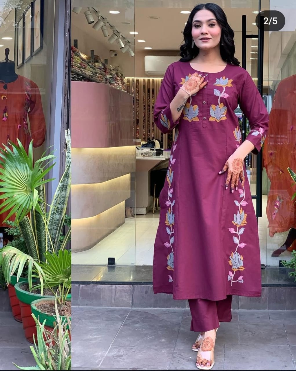 Women's Embroidered Kurta with Matching Pant - 60x60 Cotton Fabric