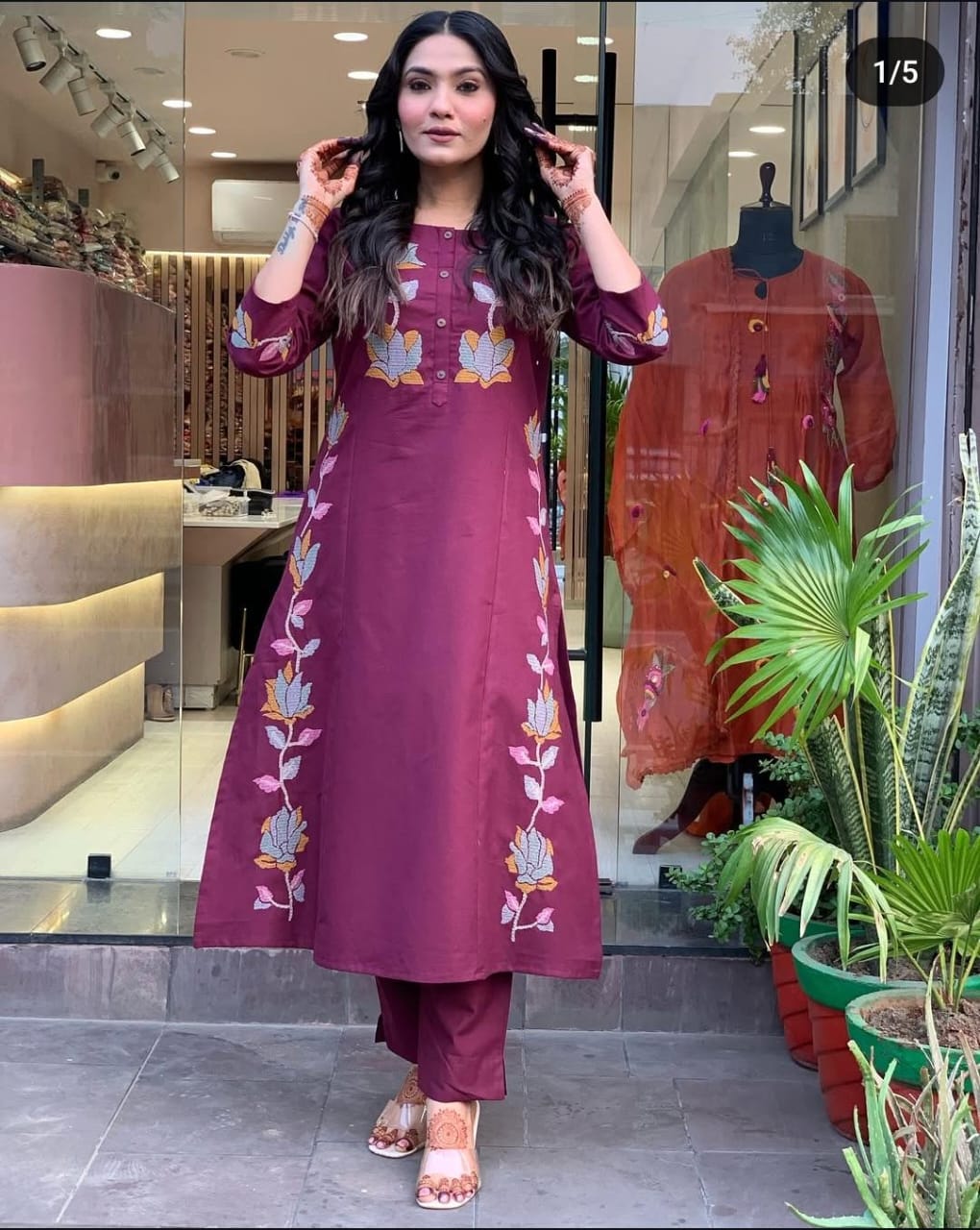 Women's Embroidered Kurta with Matching Pant - 60x60 Cotton Fabric
