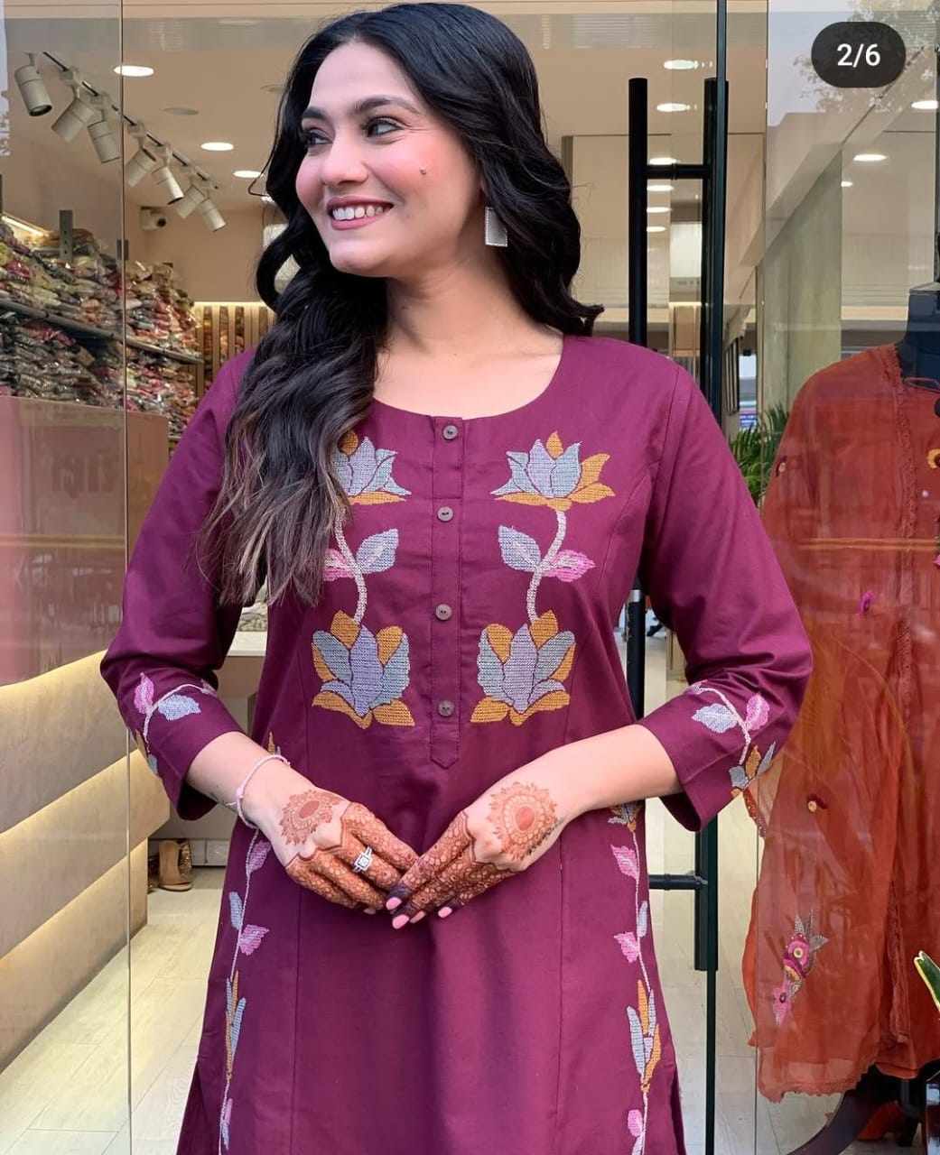 Women's Embroidered Kurta with Matching Pant - 60x60 Cotton Fabric