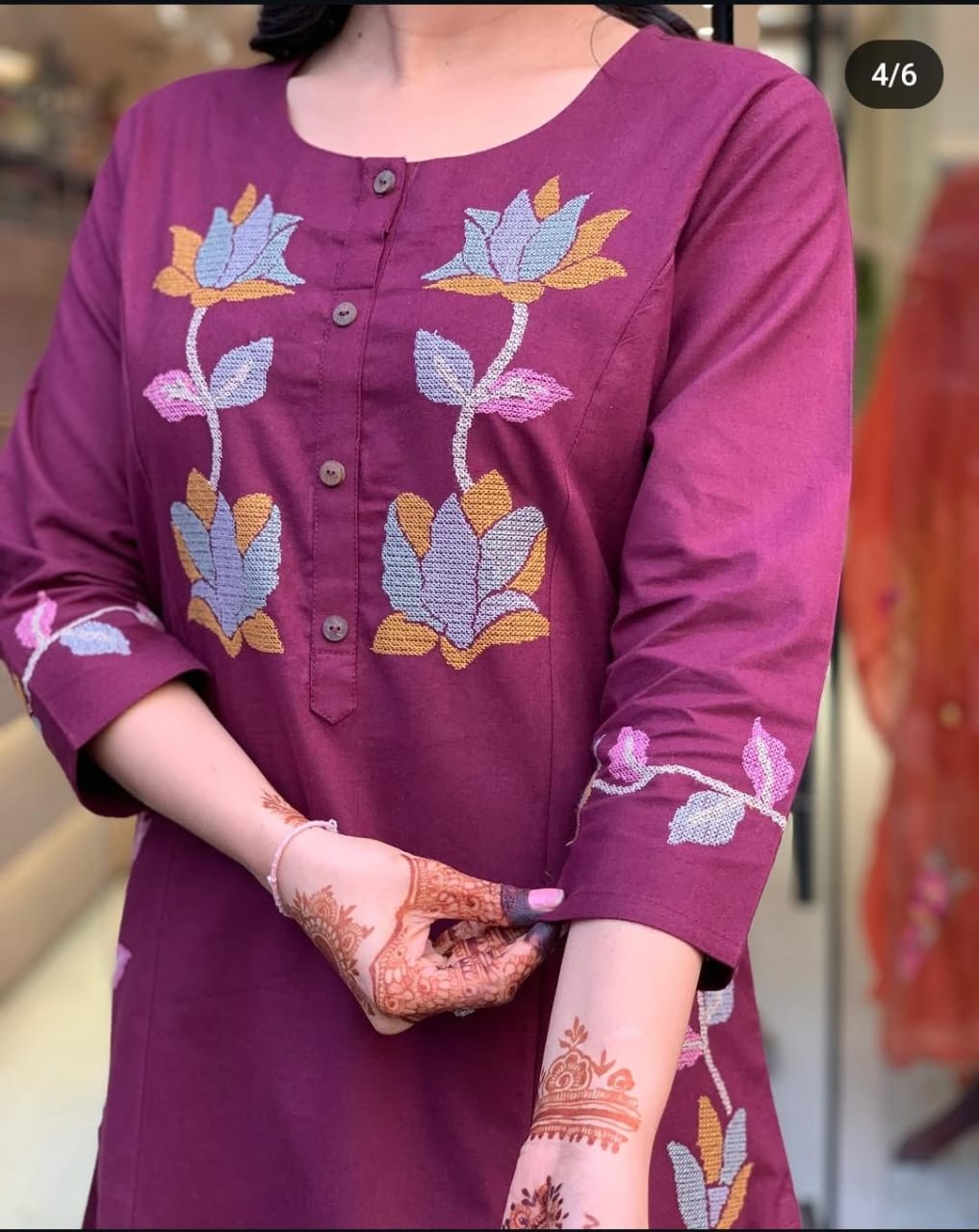 Women's Embroidered Kurta with Matching Pant - 60x60 Cotton Fabric