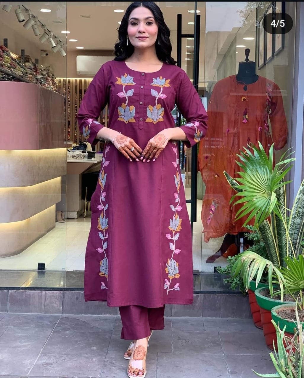 Women's Embroidered Kurta with Matching Pant - 60x60 Cotton Fabric