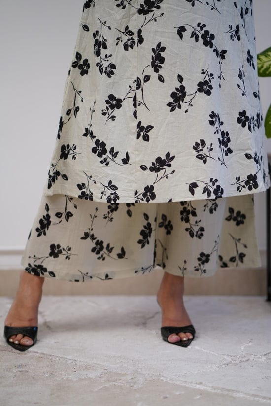 Cotton Printed Kurti with Neck Embroidery & Matching Plazo Set