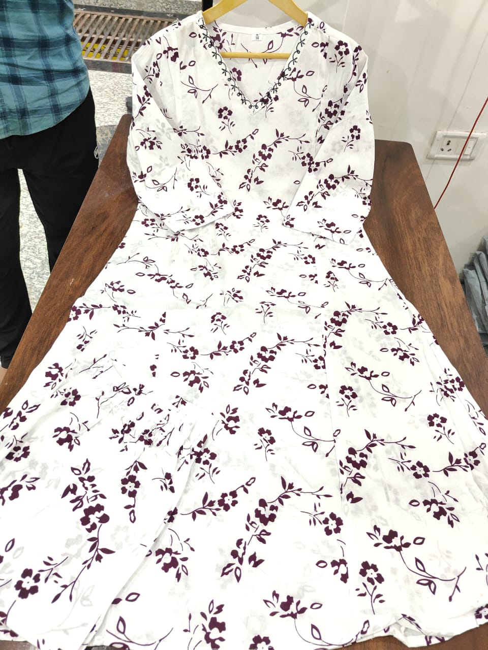 Cotton Printed Kurti with Neck Embroidery & Matching Plazo Set