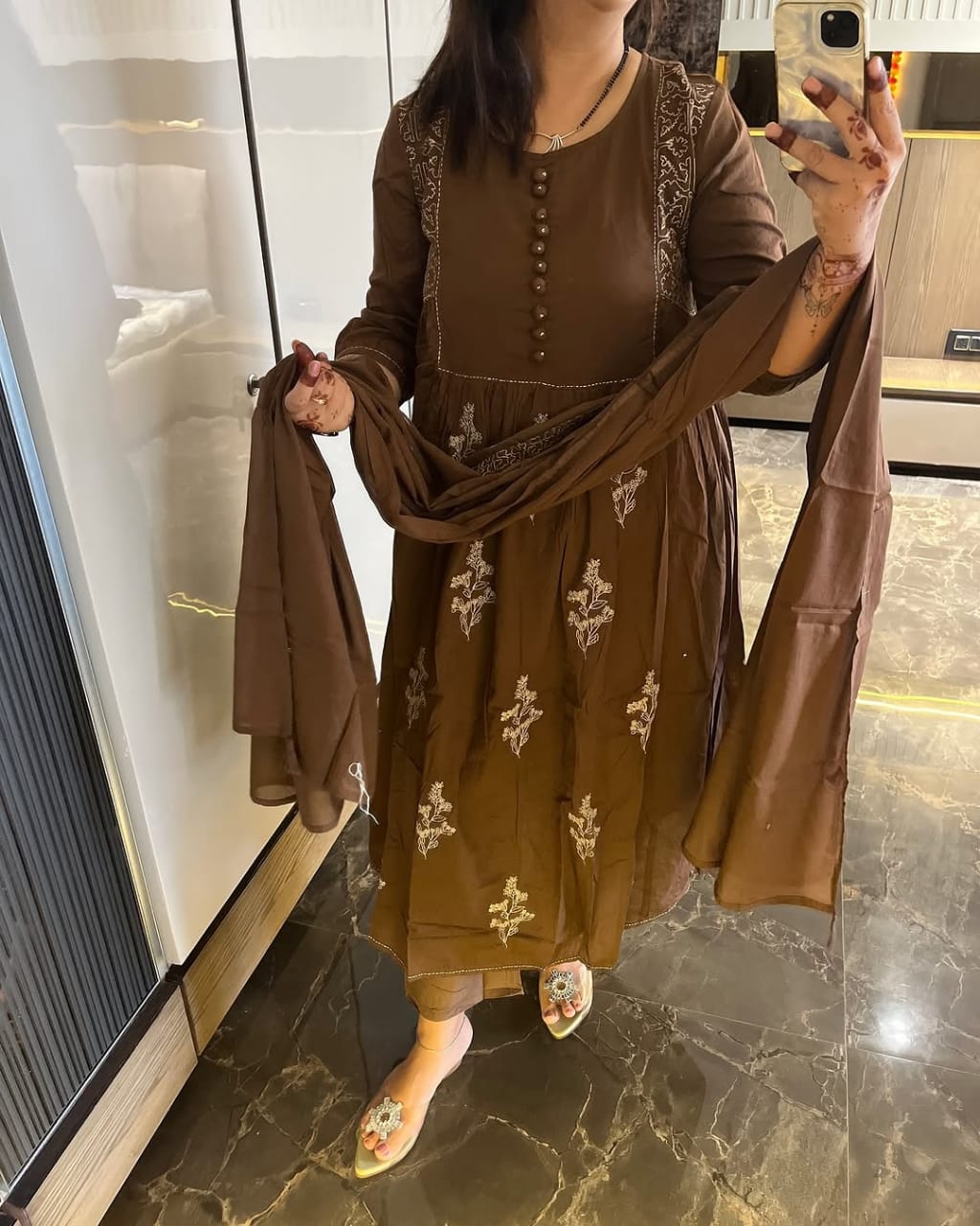 Cotton Kurti Pant Set with Mul Mul Dupatta & Embroidery Work
