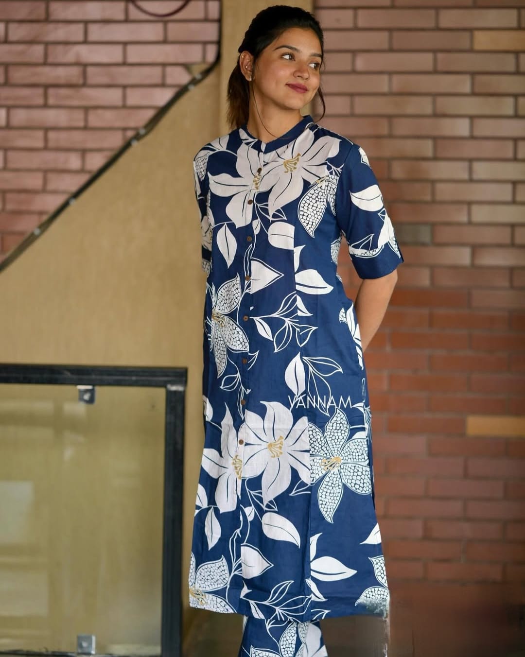 Floral Cotton Co-ord Set – A-line Kurti with Ankle-Length Palazzo Pant