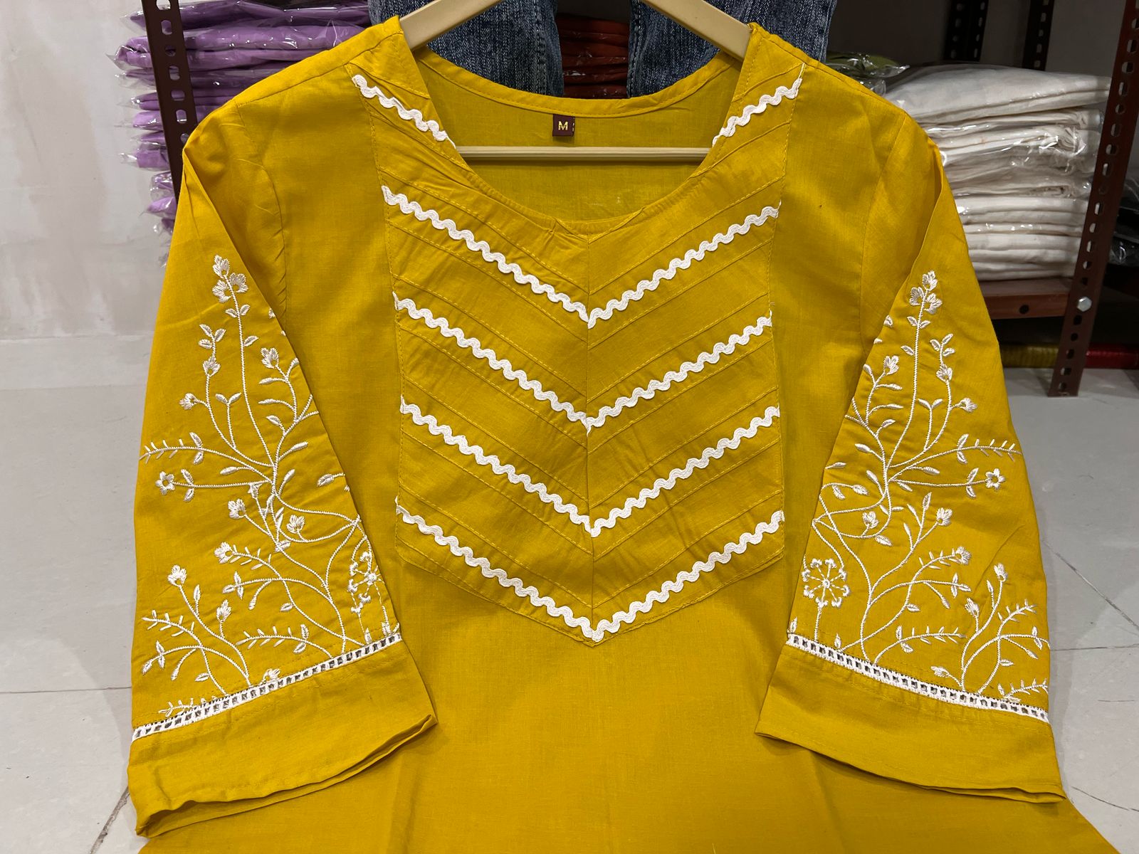 Cotton Kurti Pant Set with Embroidery