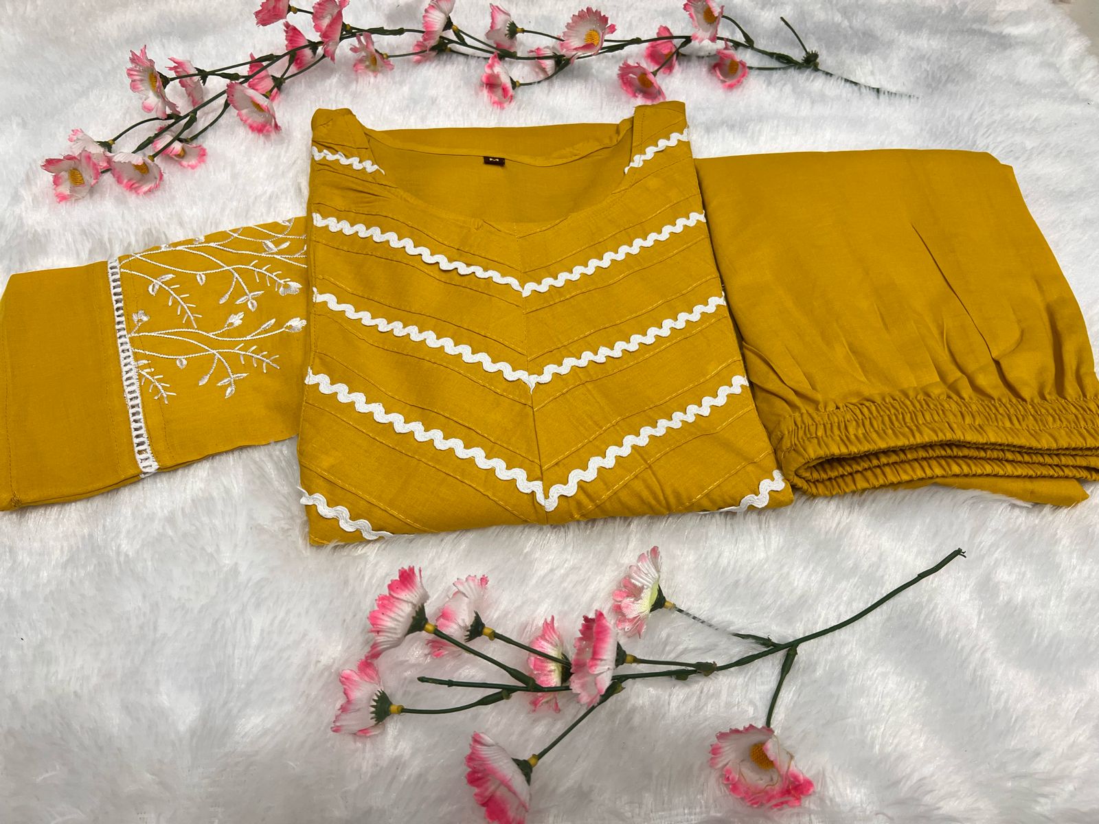 Cotton Kurti Pant Set with Embroidery