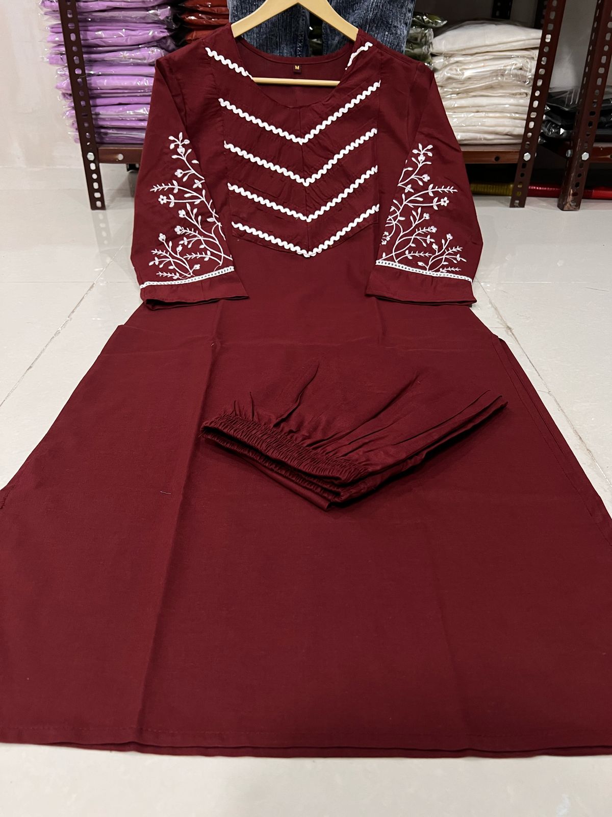 Cotton Kurti Pant Set with Embroidery