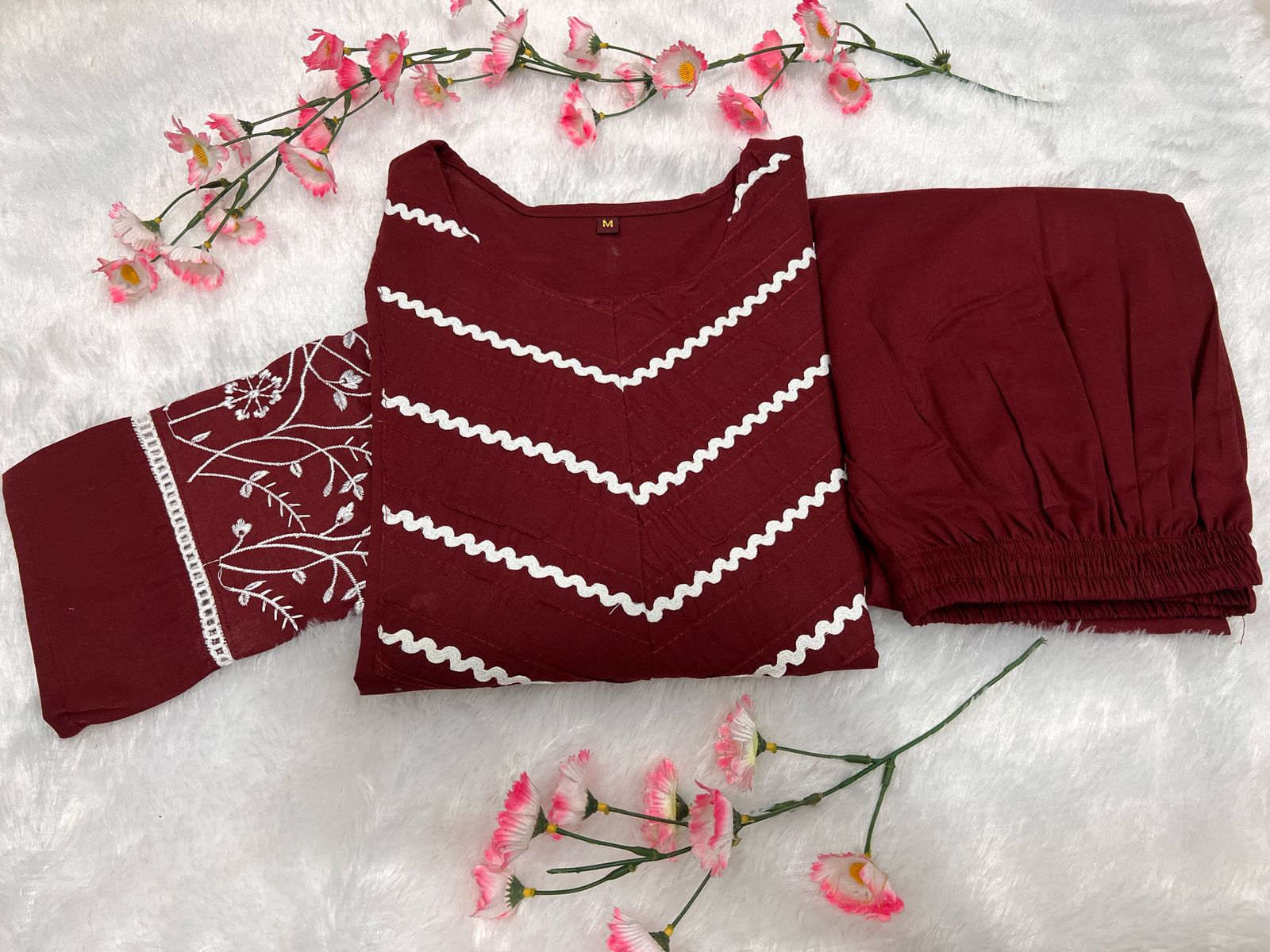 Cotton Kurti Pant Set with Embroidery