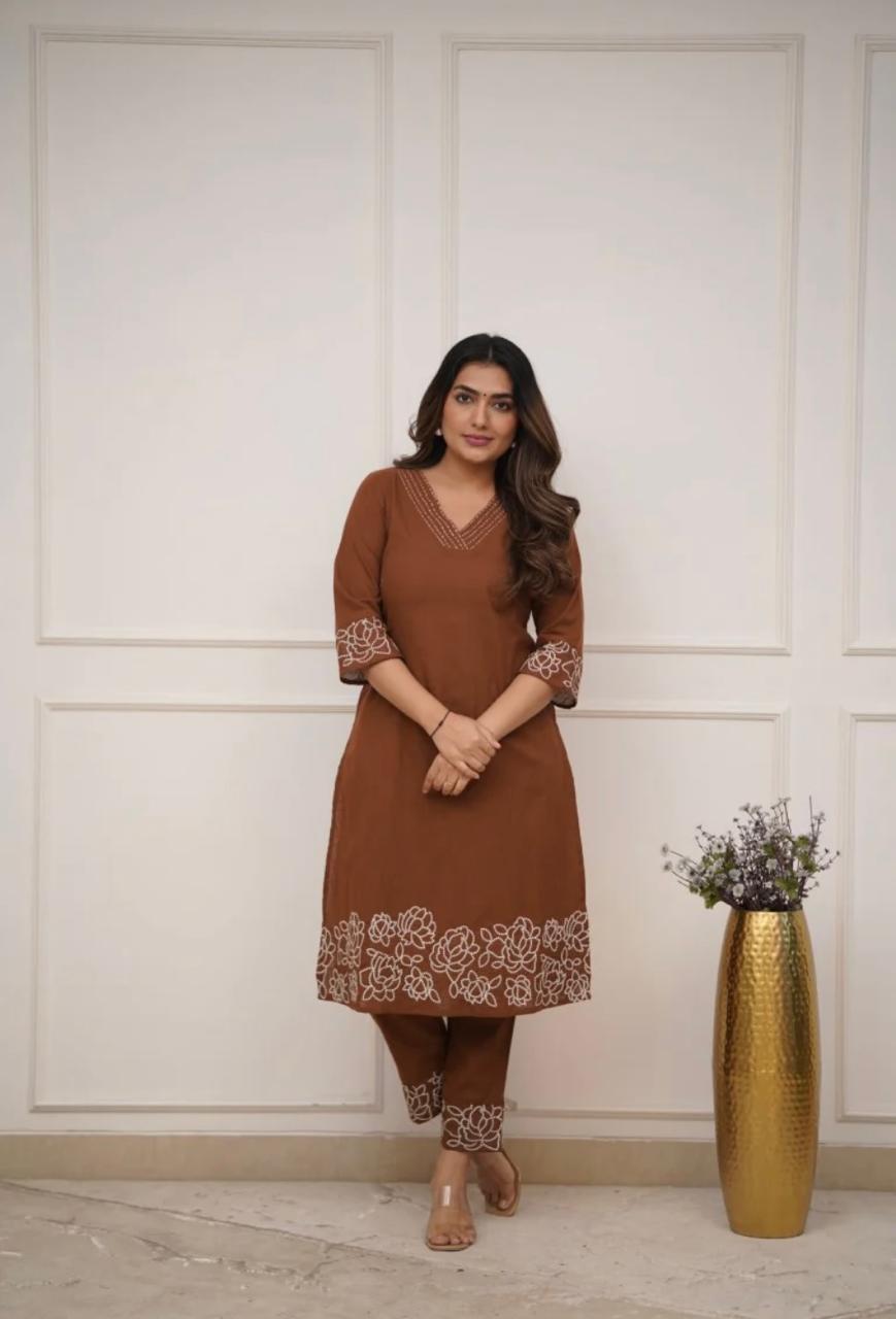 Cotton Kurti with Embroidery & Matching Pant