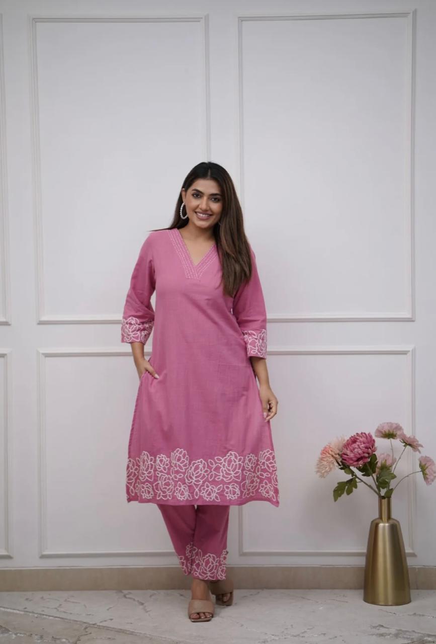 Cotton Kurti with Embroidery & Matching Pant