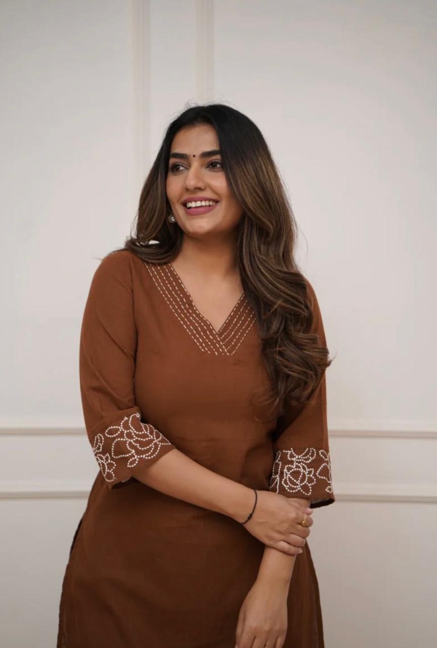 Cotton Kurti with Embroidery & Matching Pant