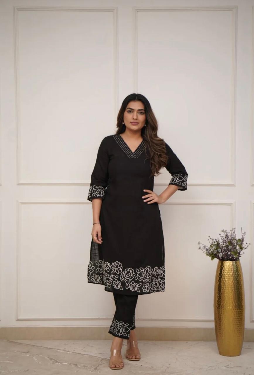 Cotton Kurti with Embroidery & Matching Pant