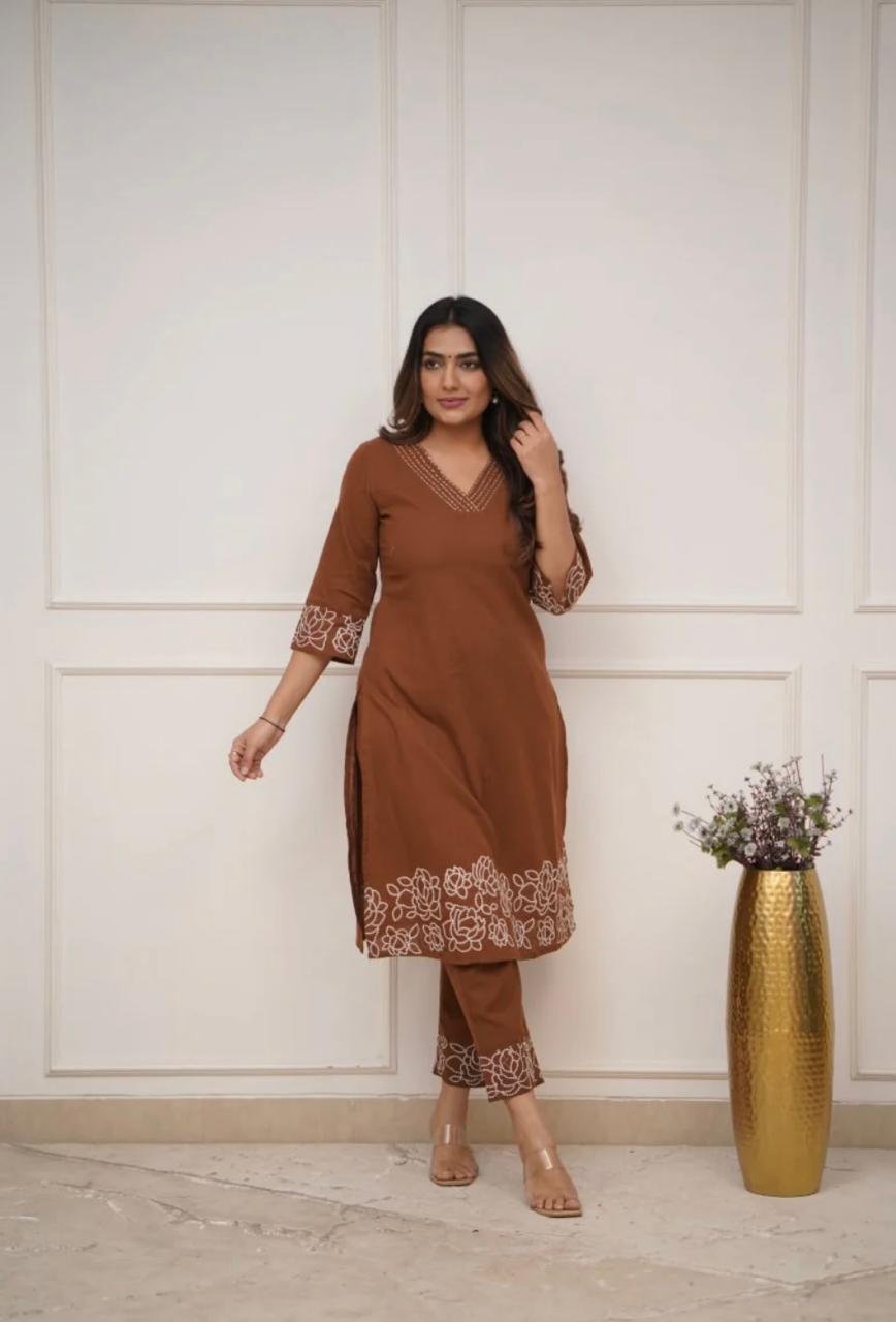 Cotton Kurti with Embroidery & Matching Pant