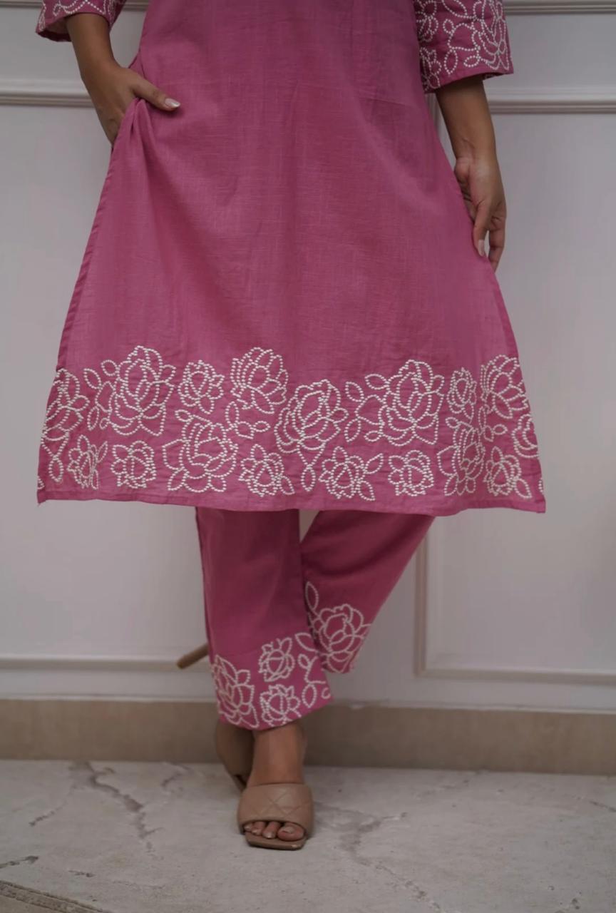 Cotton Kurti with Embroidery & Matching Pant