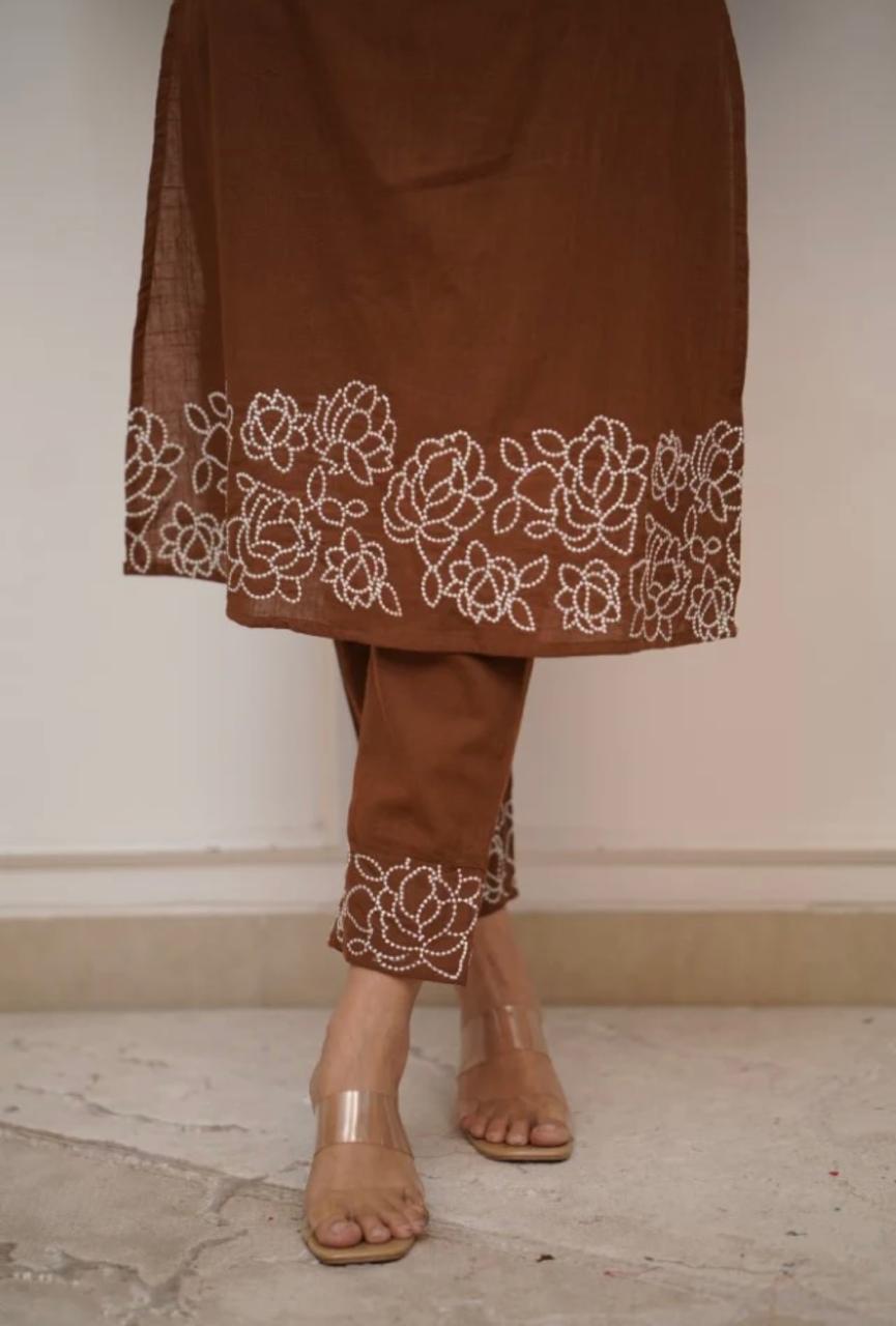 Cotton Kurti with Embroidery & Matching Pant
