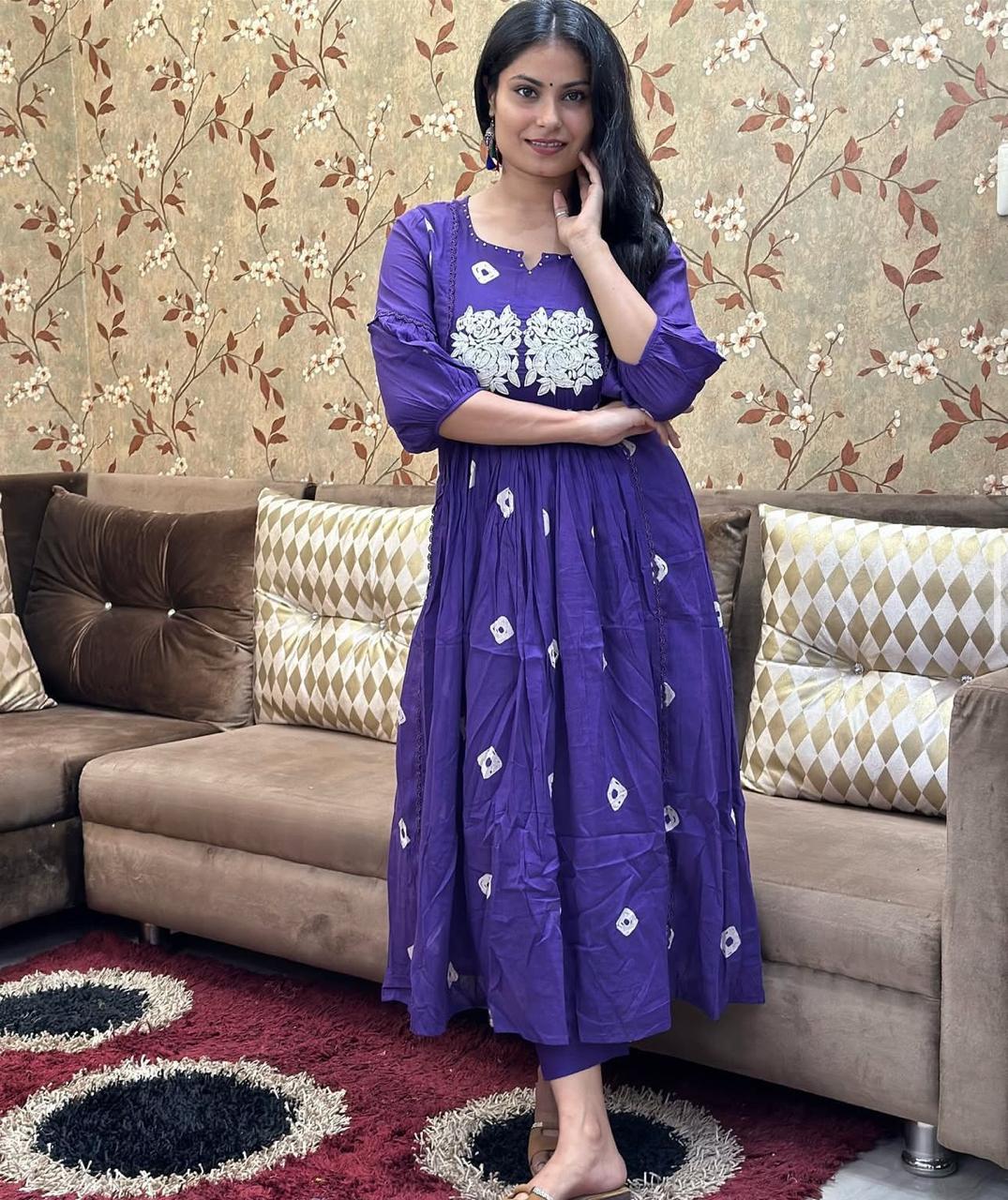 Bandage Discharge Print Cotton Kurta Pant Set with Adda & Embroidered Lace Work
