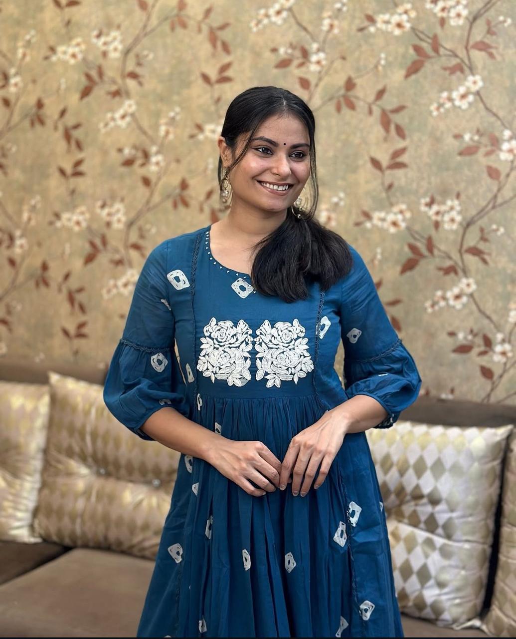 Bandage Discharge Print Cotton Kurta Pant Set with Adda & Embroidered Lace Work