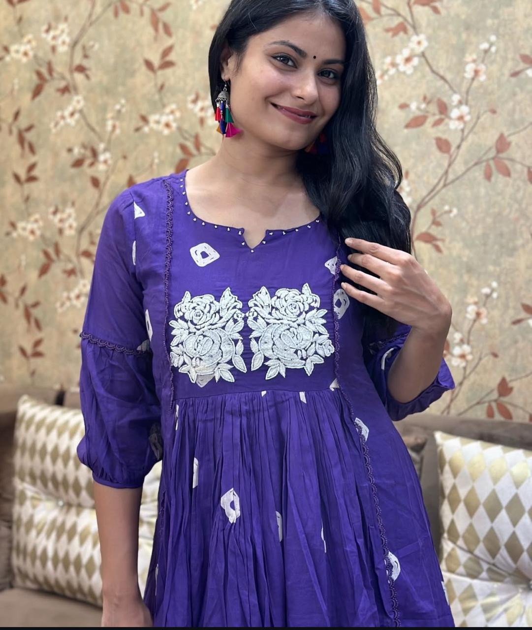 Bandage Discharge Print Cotton Kurta Pant Set with Adda & Embroidered Lace Work