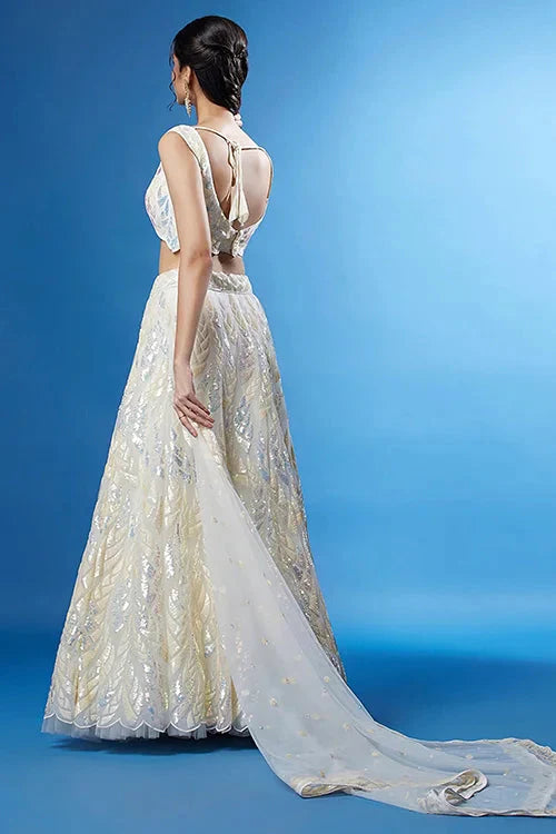 White Soft Net Bollywood Sequins Lehenga Set Online