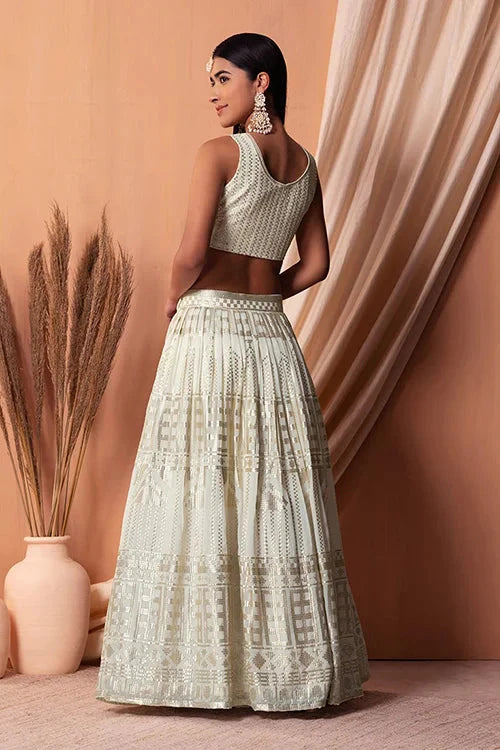White Bollywood Georgette Lehenga Choli with Sequins