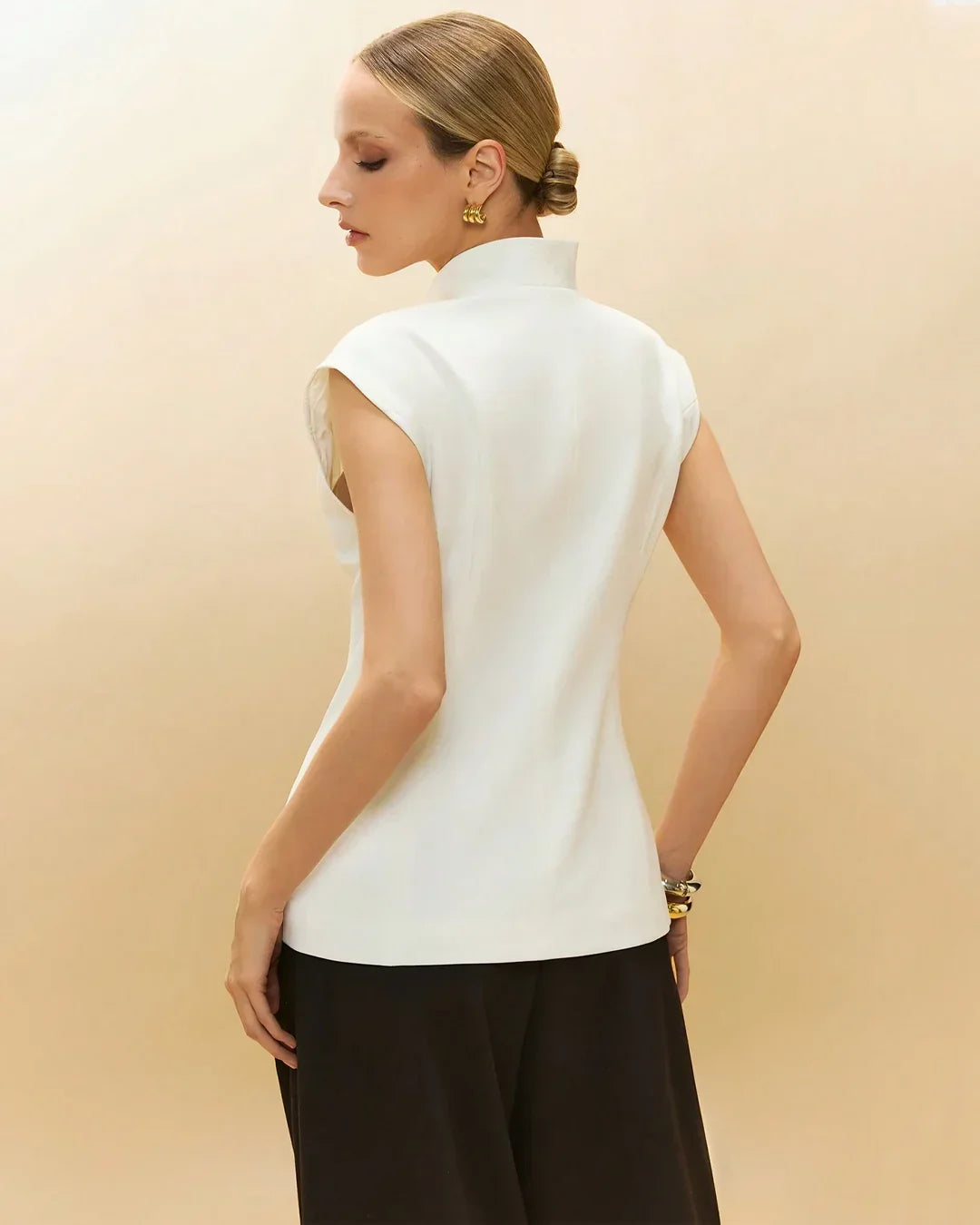 White Asymmetrical Buttoned Structured Waistcoat
