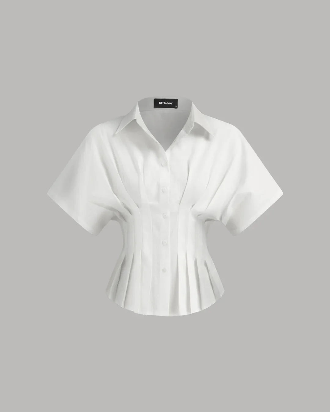 White Cinched Waist Collared Shirt Top