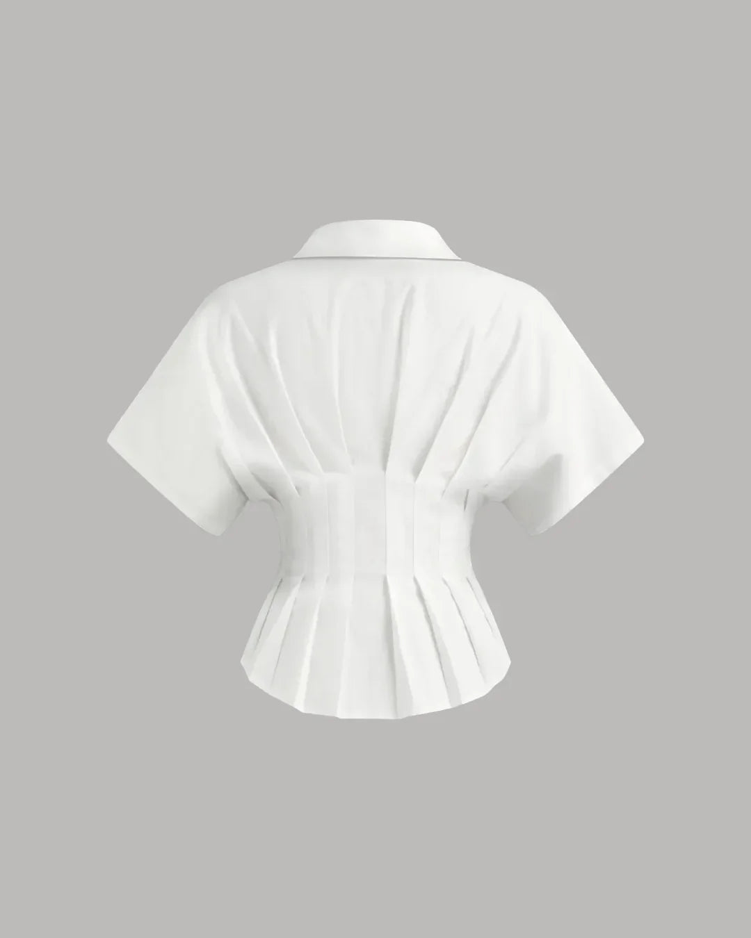 White Cinched Waist Collared Shirt Top