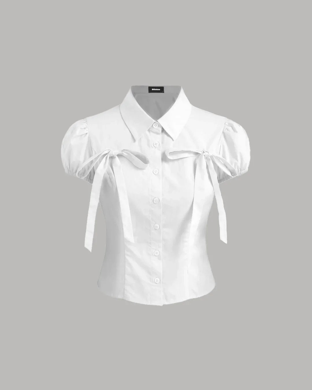 White Puff Sleeve Bow Detail Shirt Top