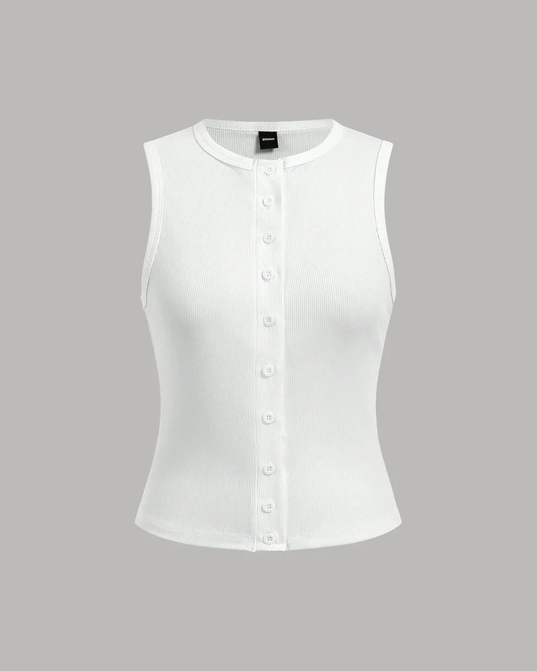 White Ribbed Button-Down Sleeveless Top