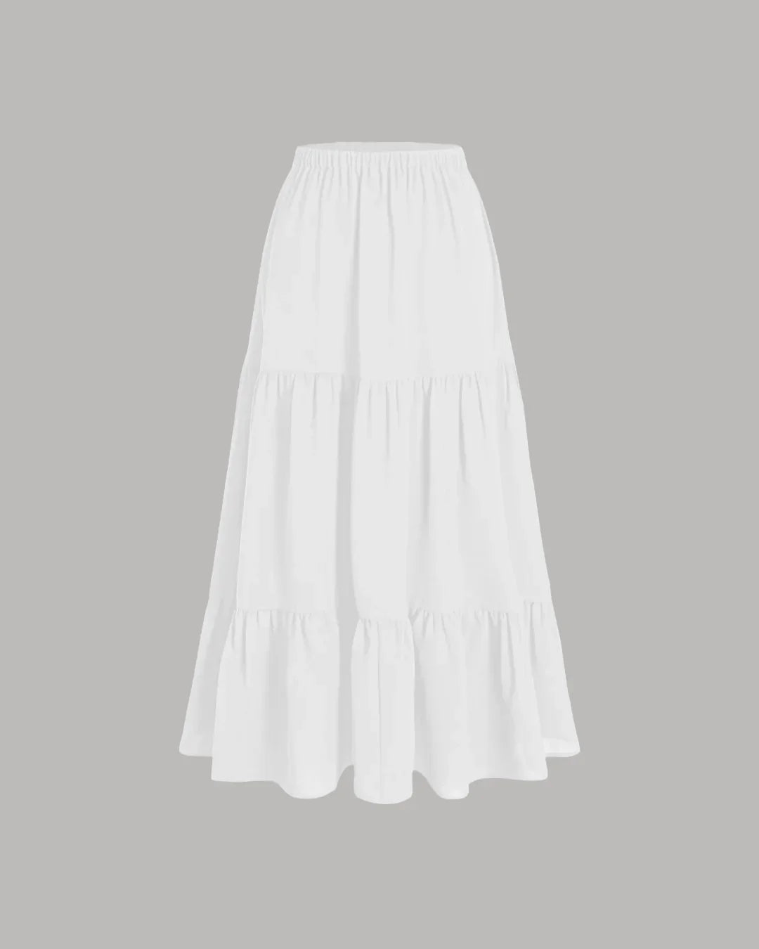 White Tiered Ruffle Midi Skirt
