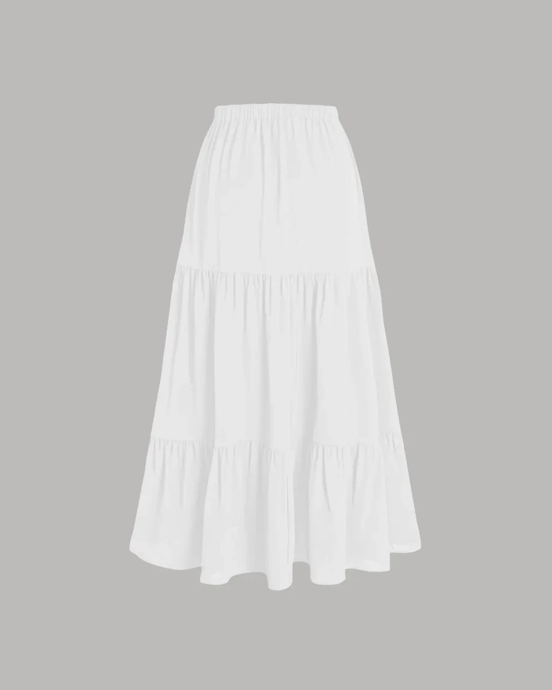 White Tiered Ruffle Midi Skirt