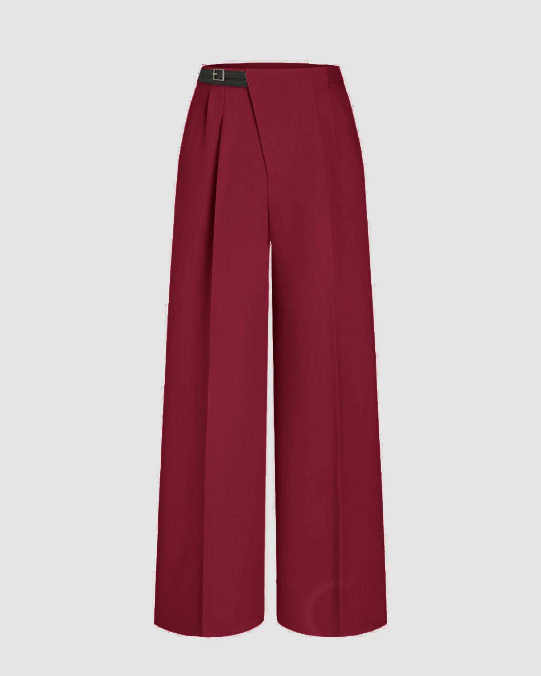 Wrapped Pleated Trousers Without Belt in Redberry