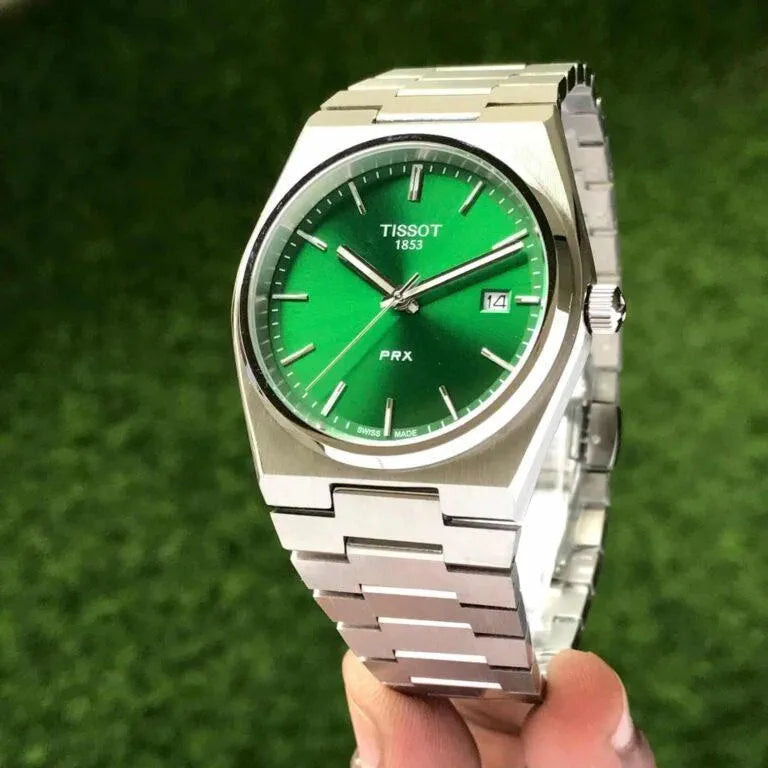 Tisso_t Prx Silver/Green Glosy Watch