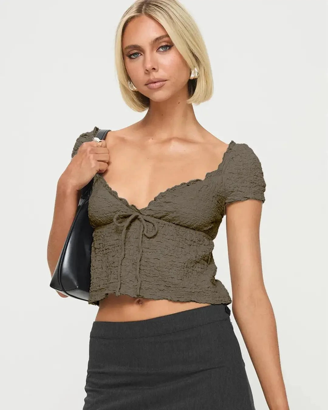 Y2K Vintage V-neck top Smoke Green Crop Top