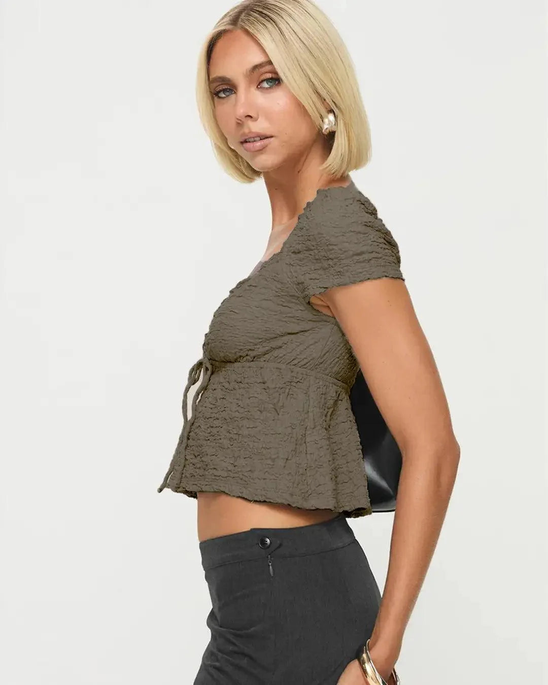 Y2K Vintage V-neck top Smoke Green Crop Top