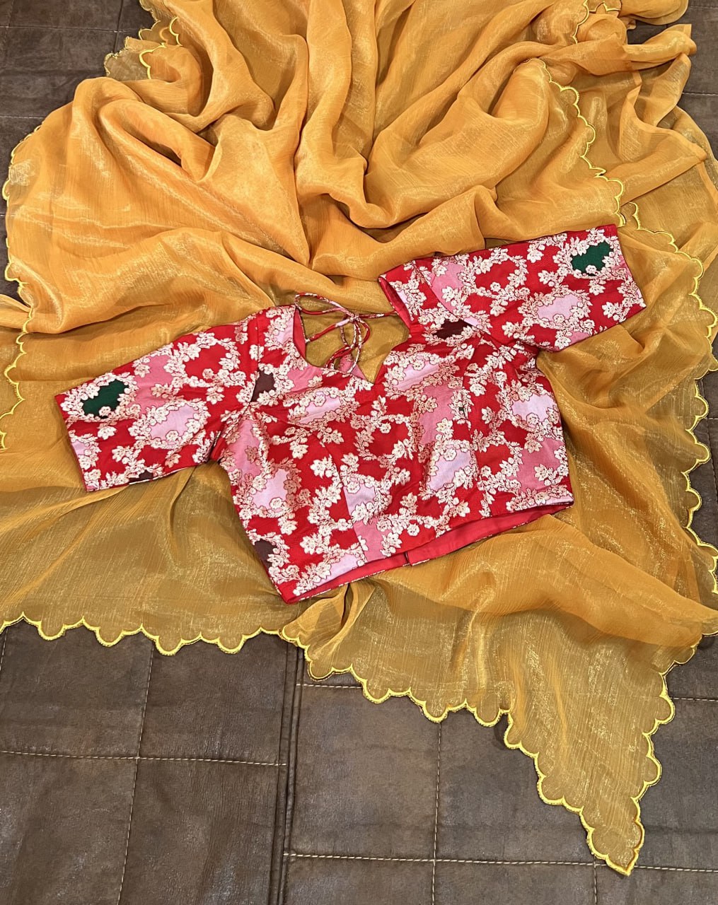 Elegant Gold Coin Yellow Saree with Arko Cut Work Border and Viscose Jacquard Blouse