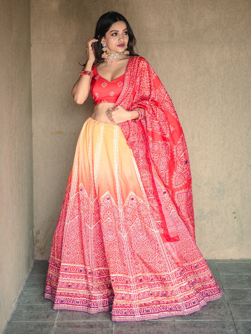 Yellow Color Gota Patti & Tassels Work Bandhani Printed Vaishali Silk Lehenga Choli With Dupatta