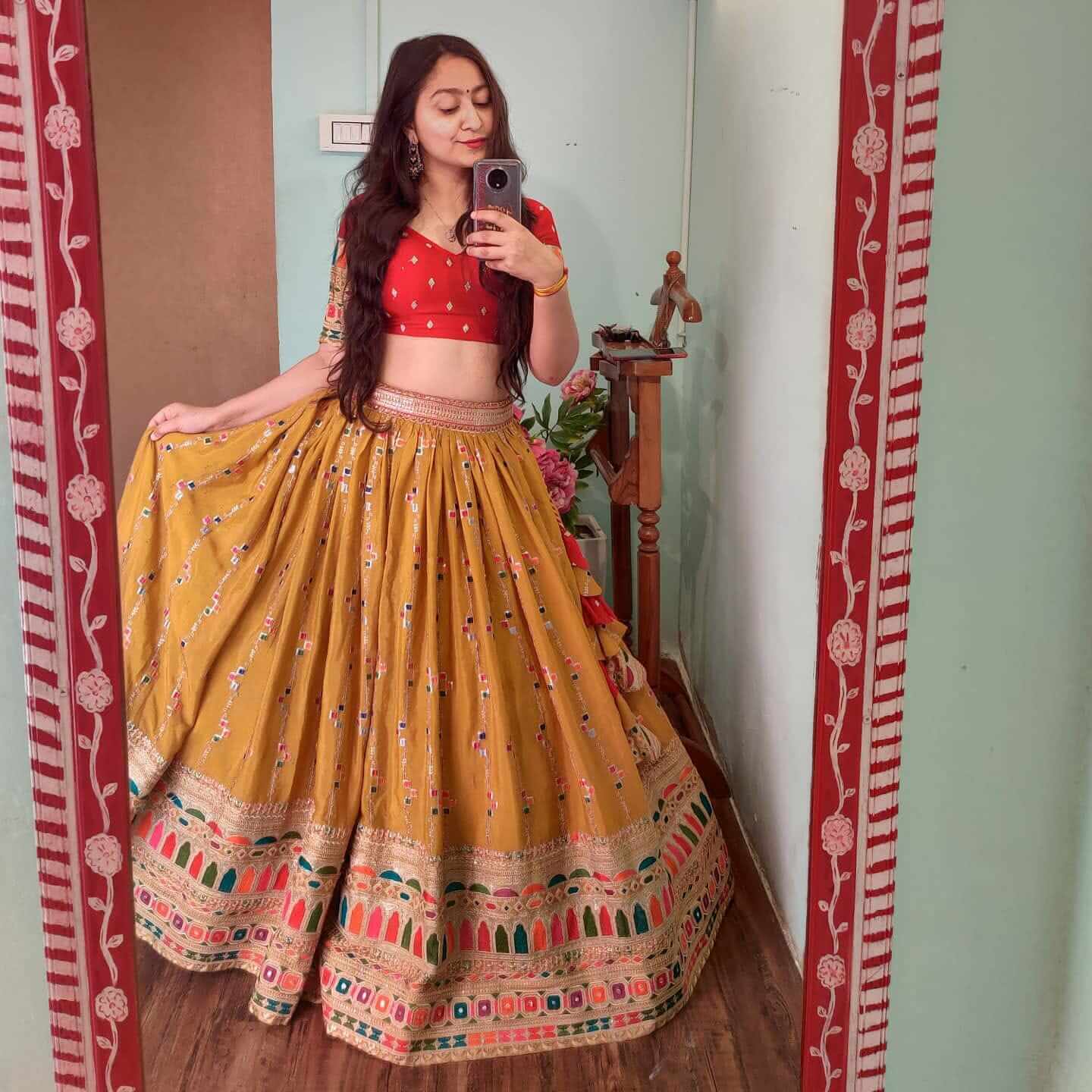 Yellow Lehenga Choli in Georgette With Resham and Sequence Work