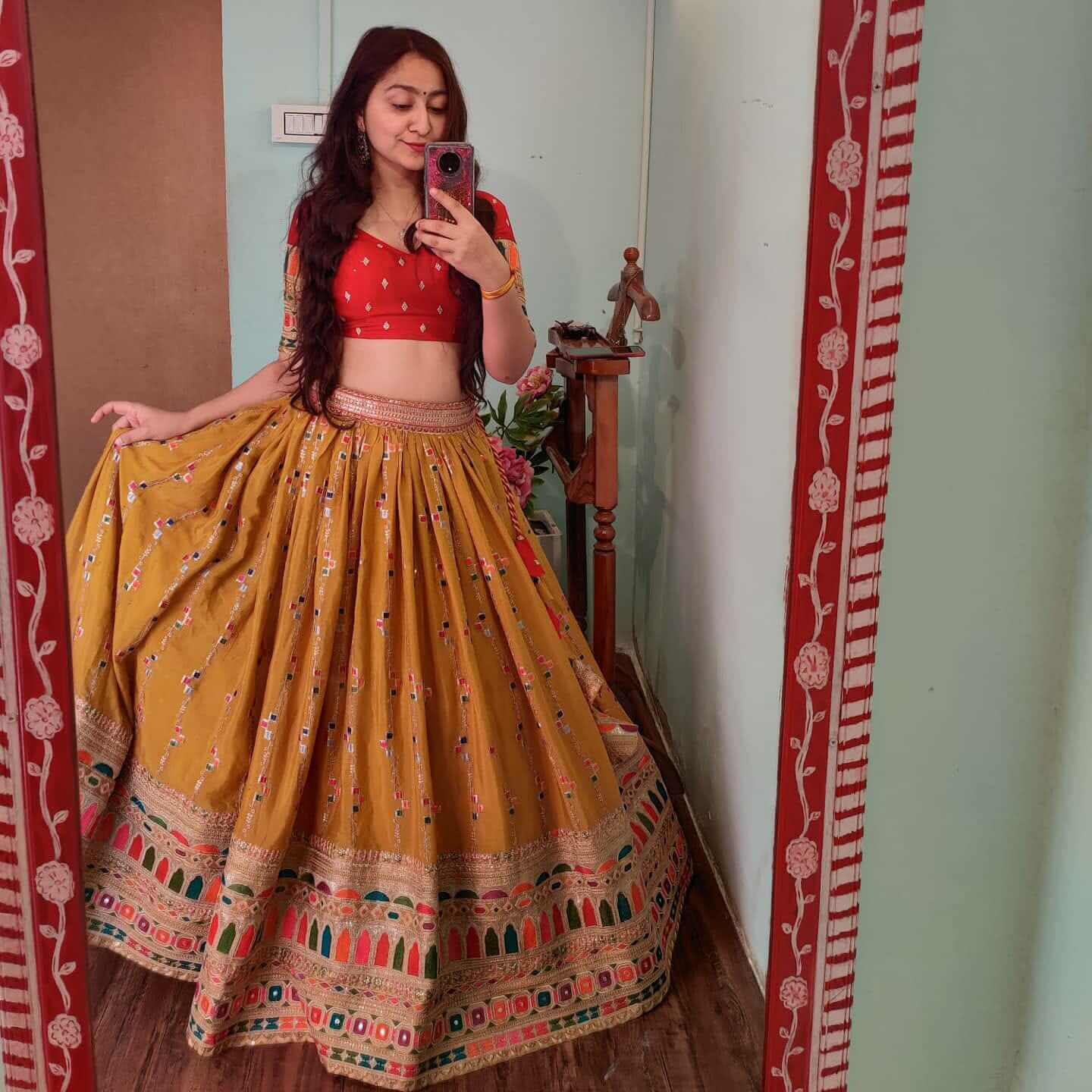 Yellow Lehenga Choli in Georgette With Resham and Sequence Work