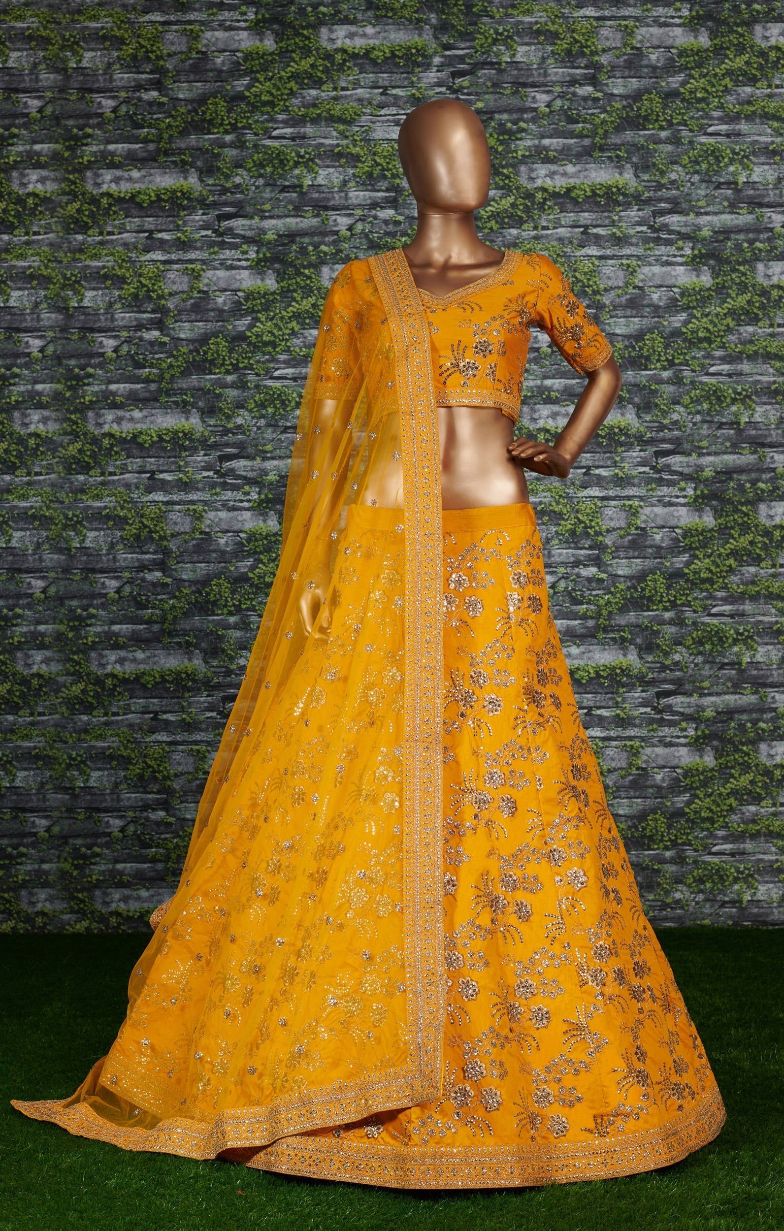 Hypnotic Yellow Colored Wedding Wear Embroidered Satin Lehenga Choli