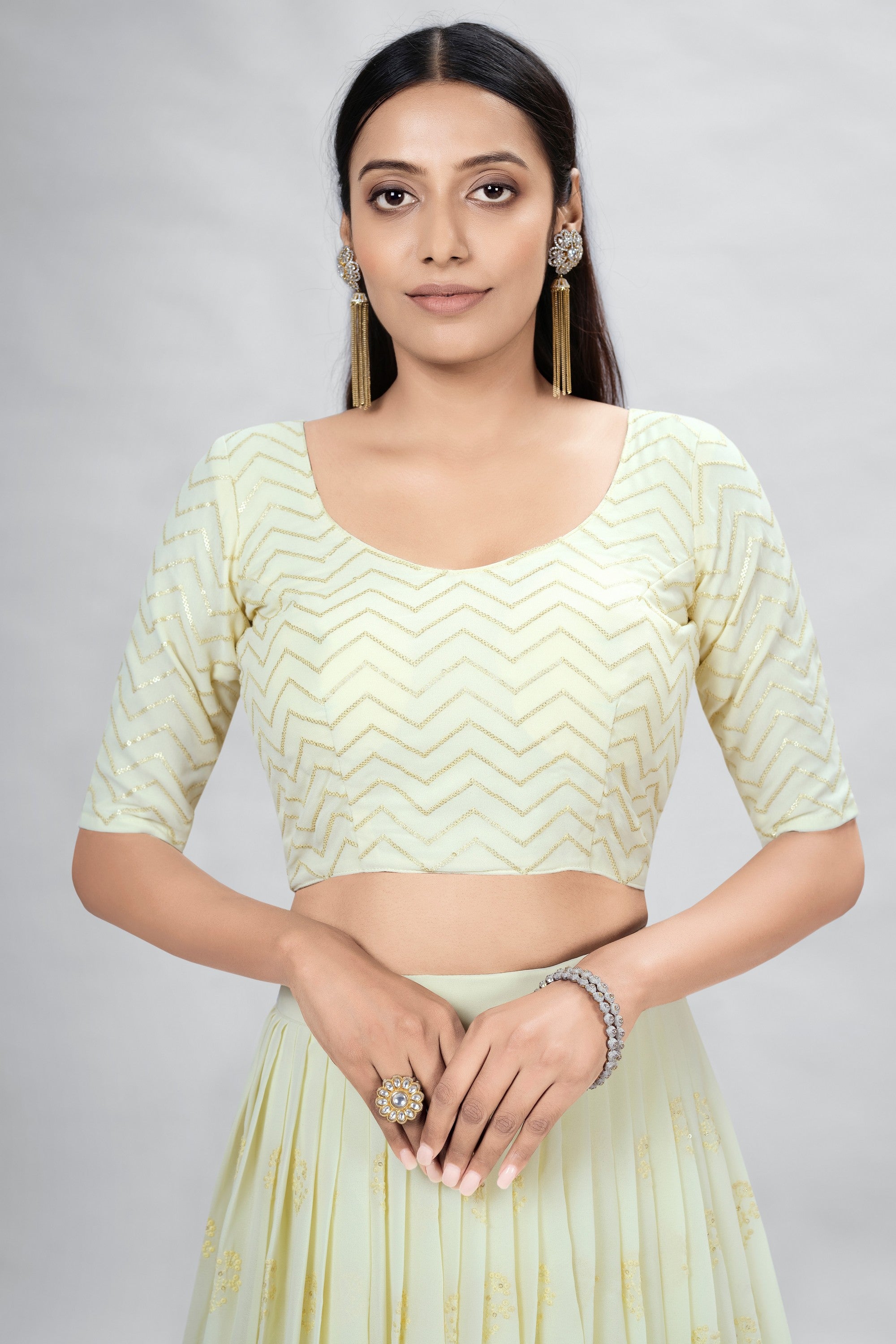 Yellow Indian Georgette Lehenga Choli With Ruffle Dupatta For Indian Festival & Weddings - Sequence Embroidery Work,