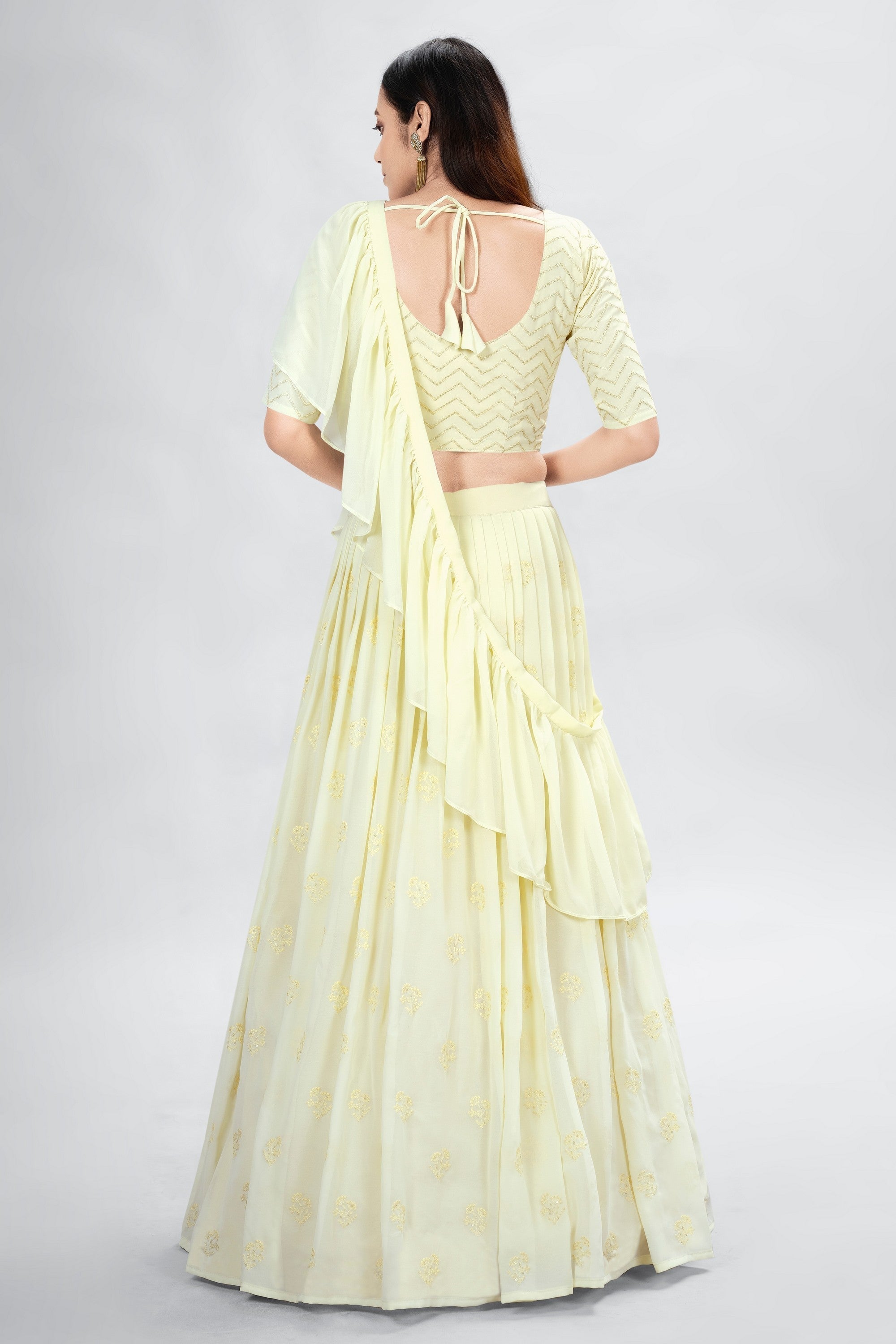 Yellow Indian Georgette Lehenga Choli With Ruffle Dupatta For Indian Festival & Weddings - Sequence Embroidery Work,