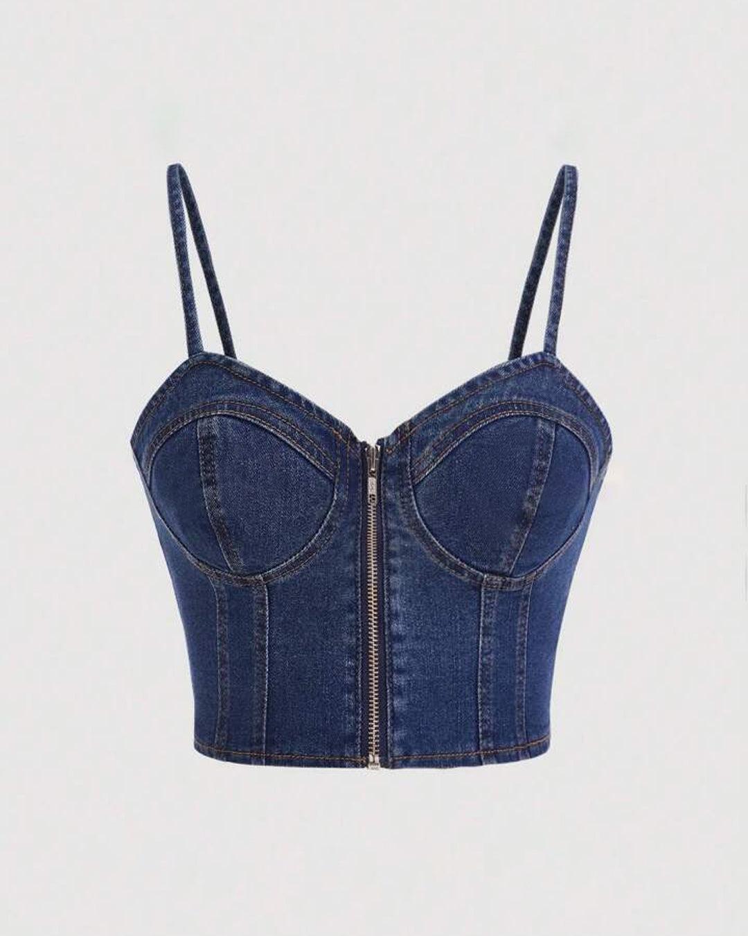Zipper Bustier Cami Denim Top