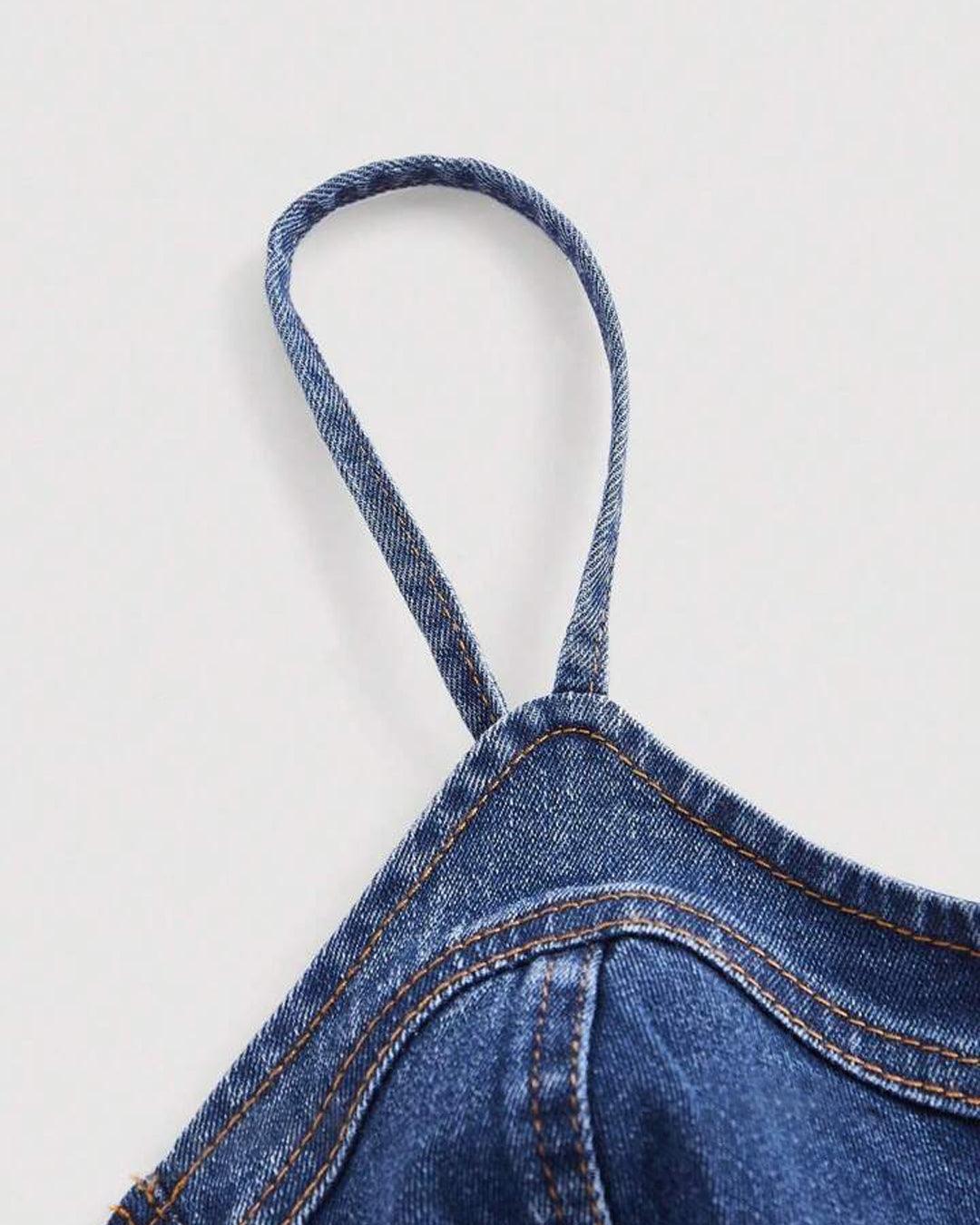 Zipper Bustier Cami Denim Top