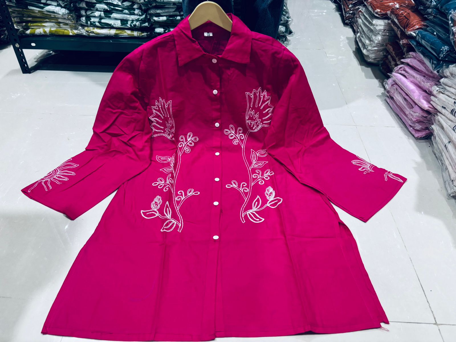 A-Line Cotton Kurta Pant Set with Embroidery & Pocket