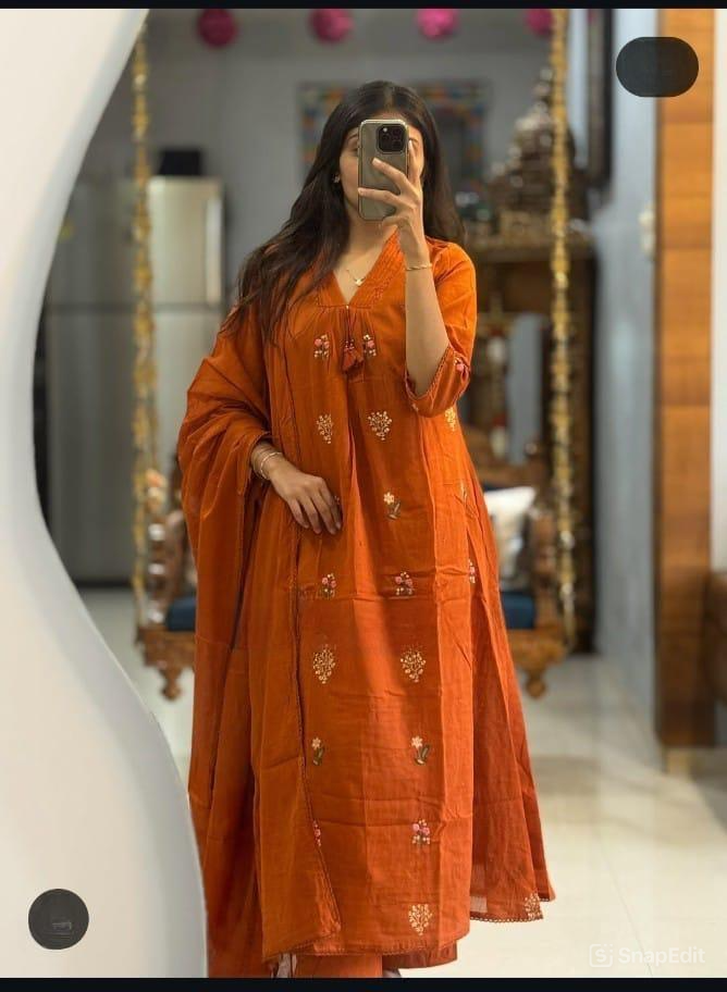 A-Line Cotton Kurti Pant Set with Dupatta