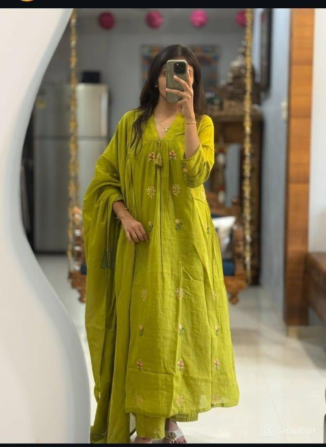 A-Line Cotton Kurti Pant Set with Dupatta