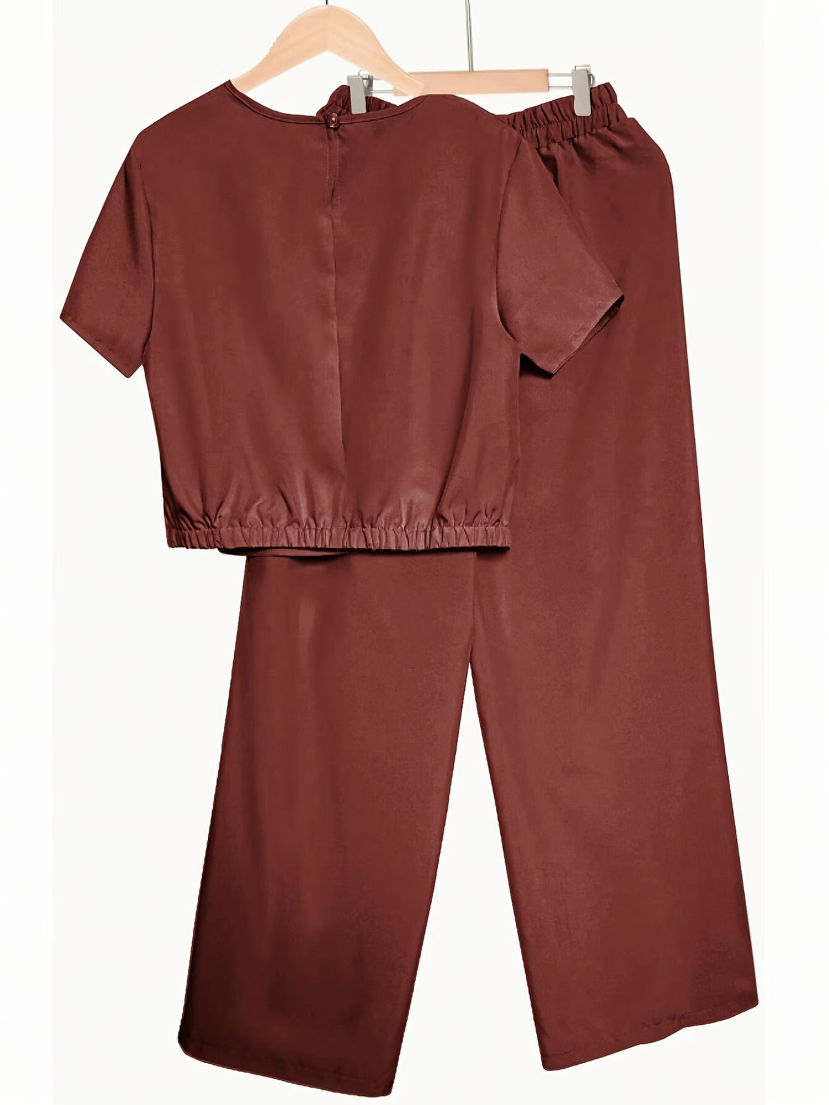 Women's Solid Color Short Sleeve Top & Wide-Leg Pants Co-Ord Set